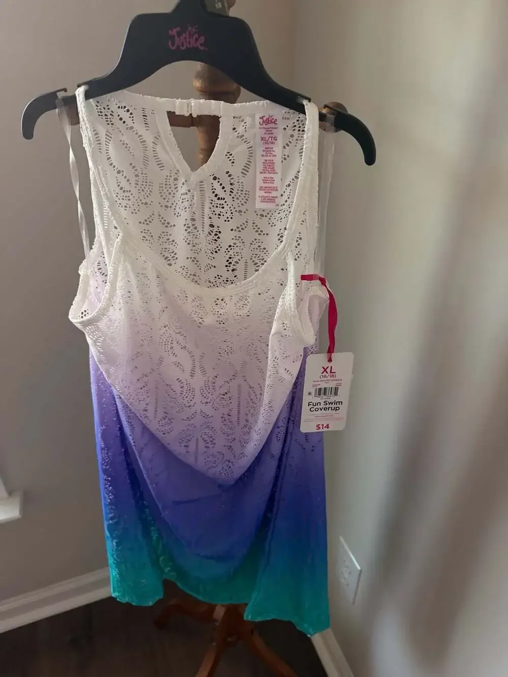 Justice Palm Crochet Coverup Size XL (16/18) White Blue Ombre